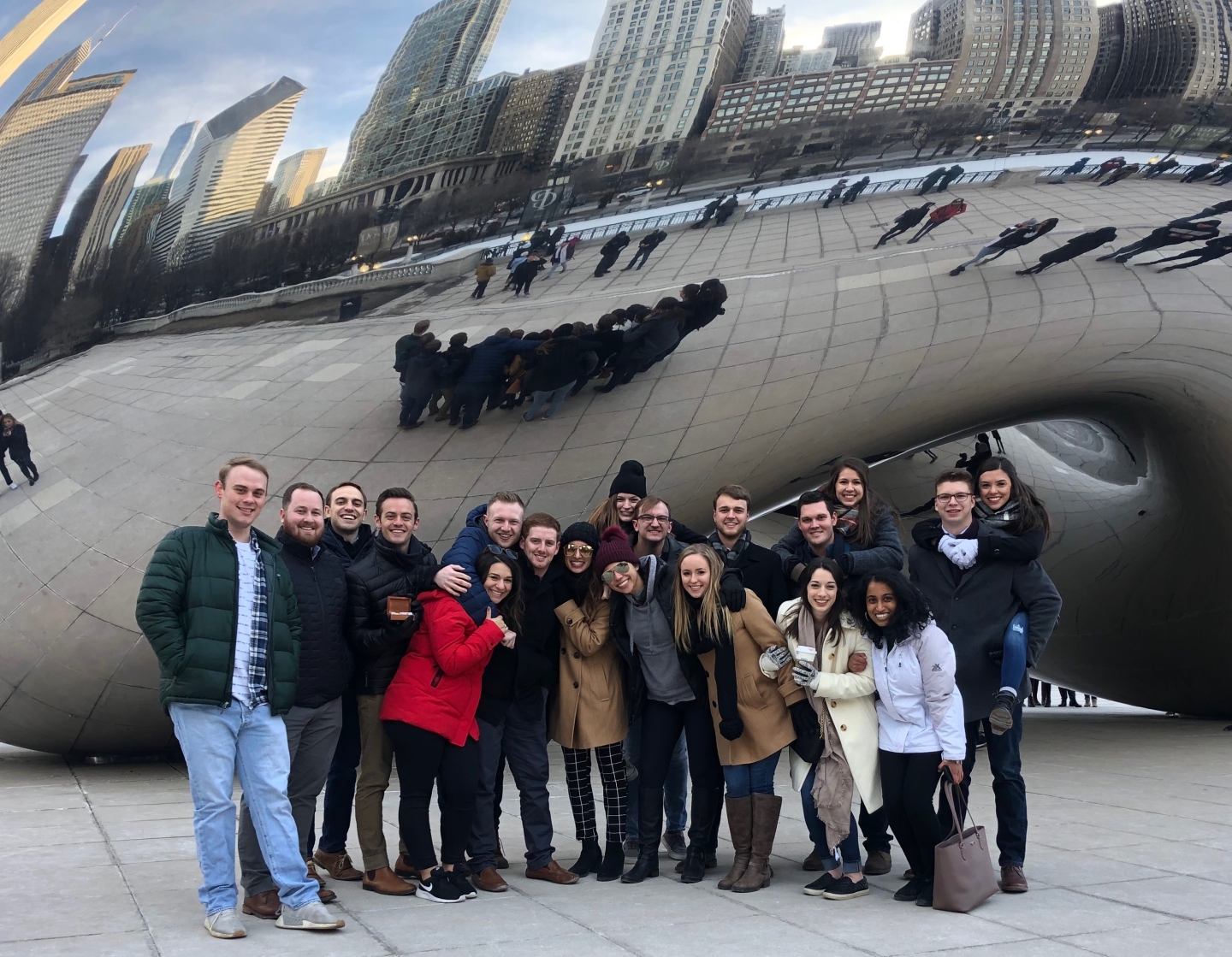 Students pose in front of the Chicago "Bean" while traveling for the ACHE Congress