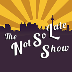 Not So Late Show in type in front of city skyline 