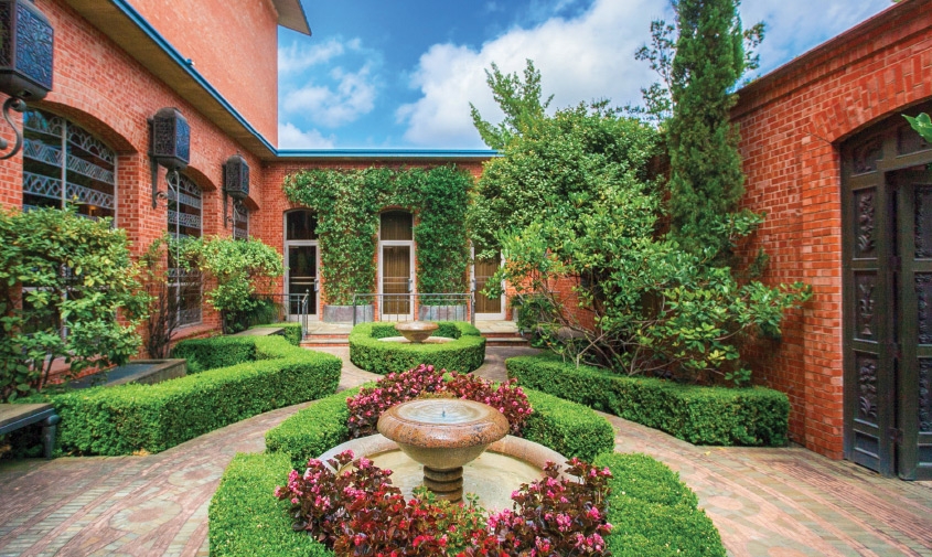 A meditation garden attached to the Chapel serves as a serene oasis for the campus.