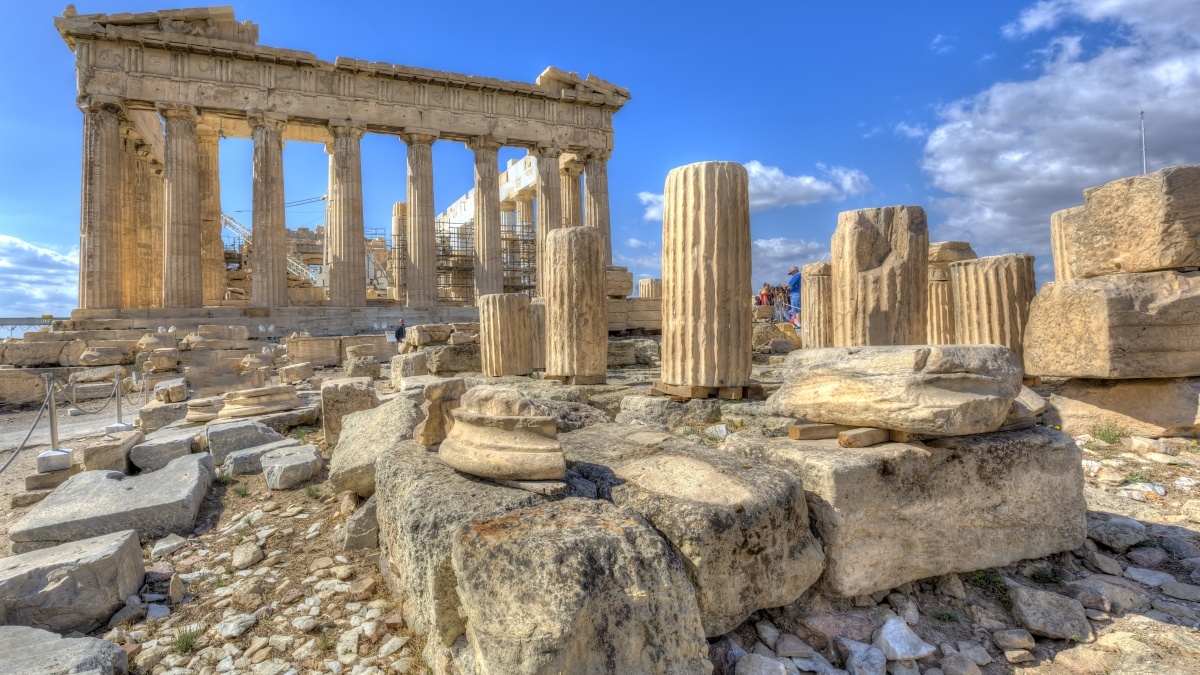 Ancient ruins at the acropolis in Athens, Greece