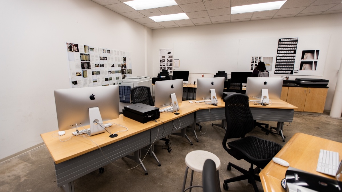 Lab with Computer Workstations and a Student