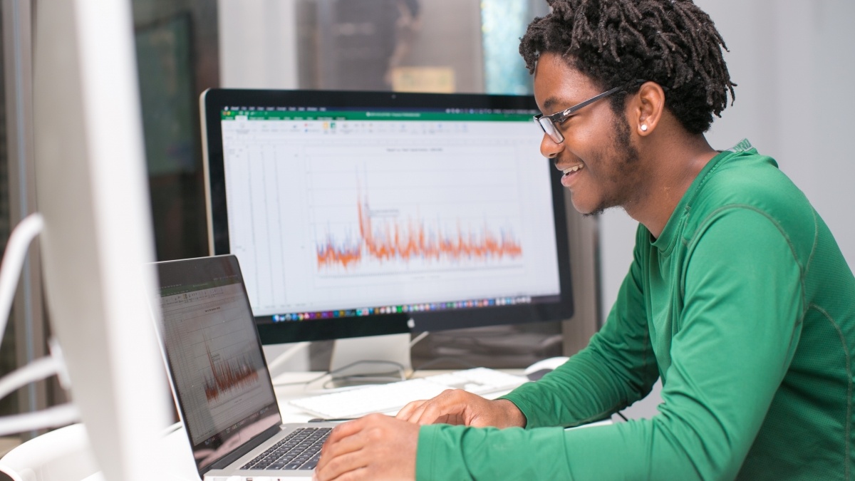 Student using a computer